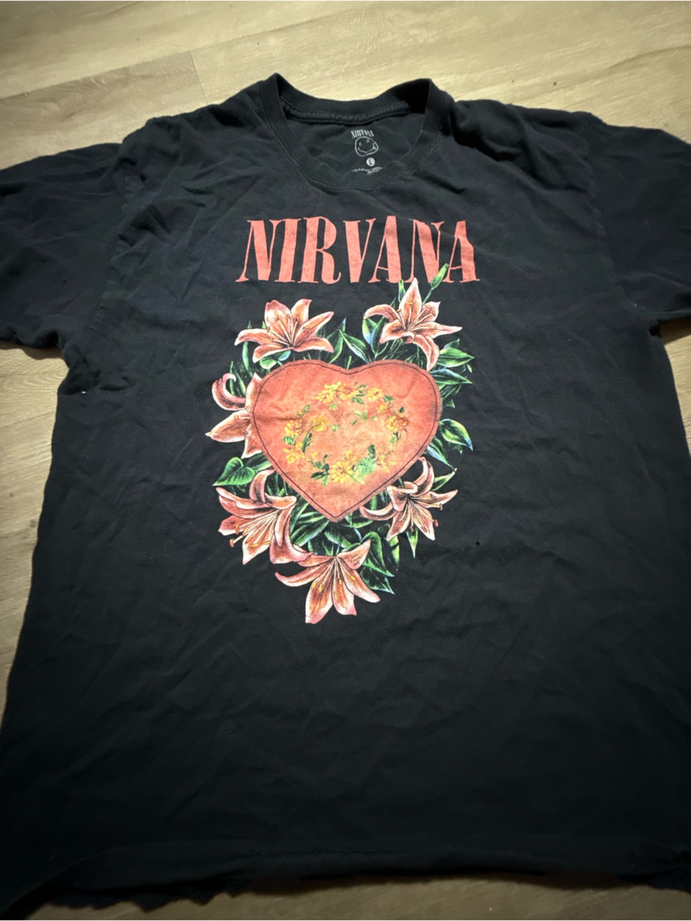 Nirvana Black Floral Graphic T-Shirt Size Large